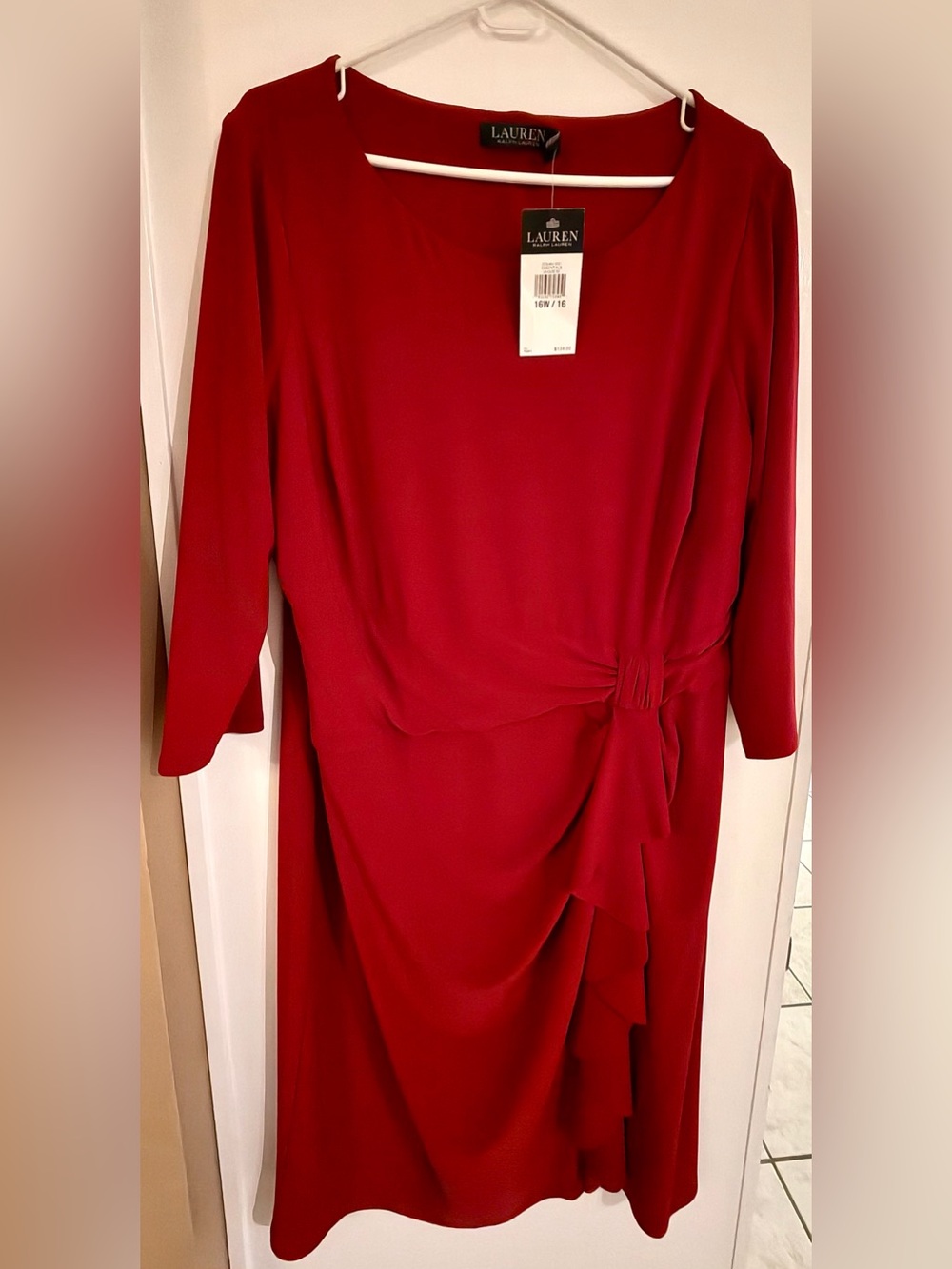 Lauren Ralph Lauren Red Draped Knot-Detail Midi Dress